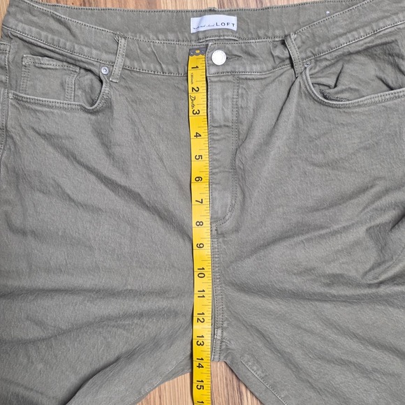 LOFT The‎ Straight Crop Pants Women's Size 16 Olive Green Raw Hem - Picture 6 of 7